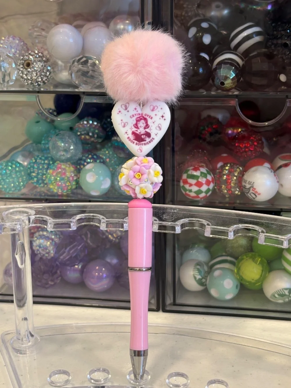 Handmade Pom Pom Humorous Beaded Pen
